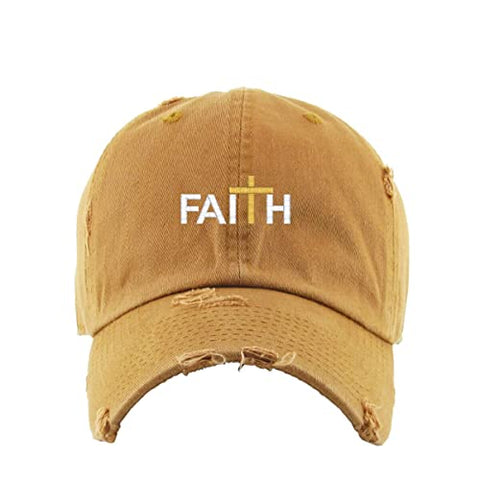 Faith with Cross Vintage Baseball Cap Embroidered Cotton Adjustable Distressed Dad Hat