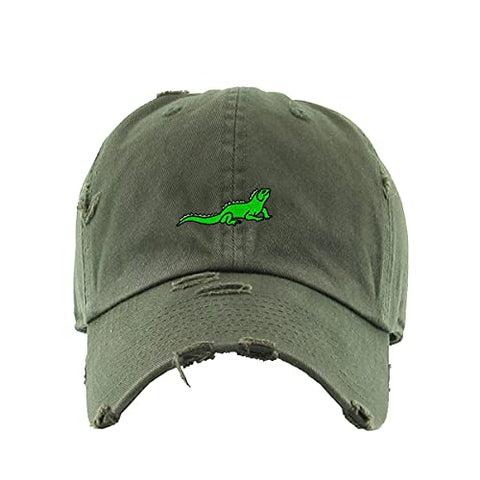 Iguana Vintage Baseball Cap Embroidered Cotton Adjustable Distressed Dad Hat