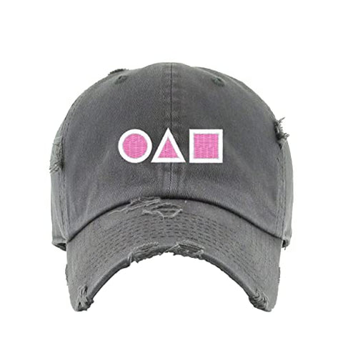 OJM Korean Letters Vintage Baseball Cap Embroidered Cotton Adjustable Distressed Dad Hat