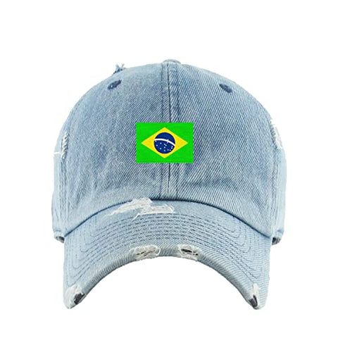 Brazil Flag Vintage Baseball Cap Embroidered Cotton Adjustable Distressed Dad Hat