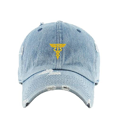 Caduceus Vintage Baseball Cap Embroidered Cotton Adjustable Distressed Dad Hat