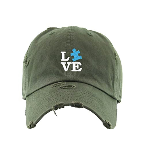 Love Autism Puzzle Vintage Baseball Cap Embroidered Cotton Adjustable Distressed Dad Hat