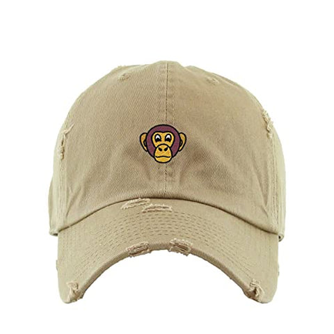 Chimpanzee Head Vintage Baseball Cap Embroidered Cotton Adjustable Distressed Dad Hat