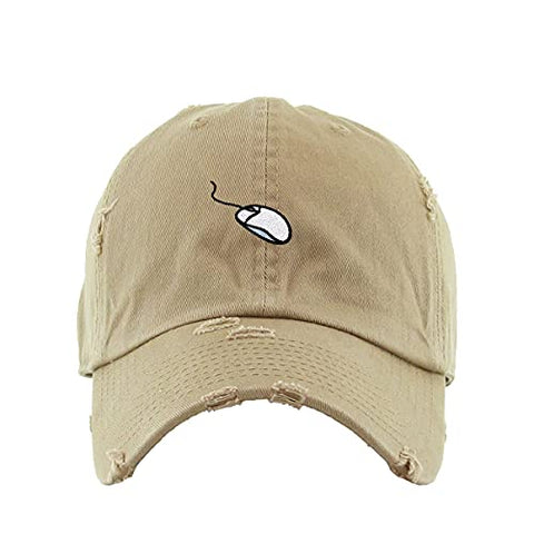 Computer Mouse Vintage Baseball Cap Embroidered Cotton Adjustable Distressed Dad Hat