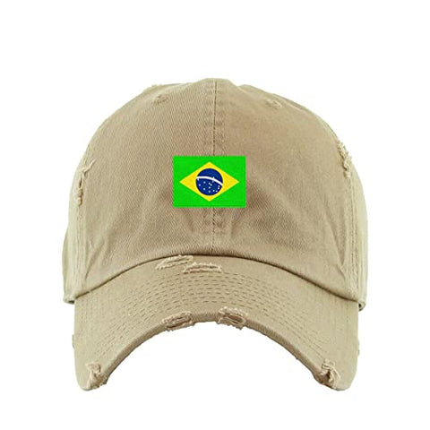 Brazil Flag Vintage Baseball Cap Embroidered Cotton Adjustable Distressed Dad Hat