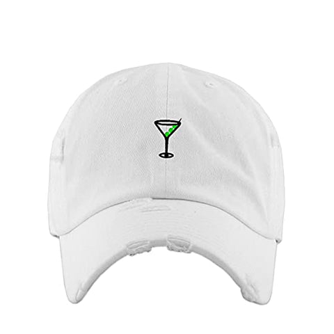 Martini Glass with Olive Vintage Baseball Cap Embroidered Cotton Adjustable Distressed Dad Hat