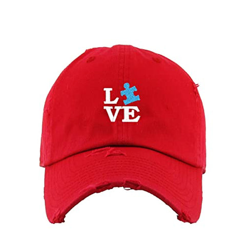 Love Autism Puzzle Vintage Baseball Cap Embroidered Cotton Adjustable Distressed Dad Hat