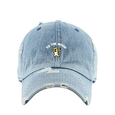 Dogecoin to The Moon Vintage Baseball Cap Embroidered Cotton Adjustable Distressed Dad Hat