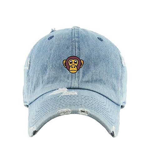 Chimpanzee Head Vintage Baseball Cap Embroidered Cotton Adjustable Distressed Dad Hat