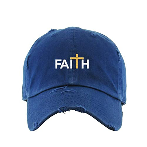 Faith with Cross Vintage Baseball Cap Embroidered Cotton Adjustable Distressed Dad Hat