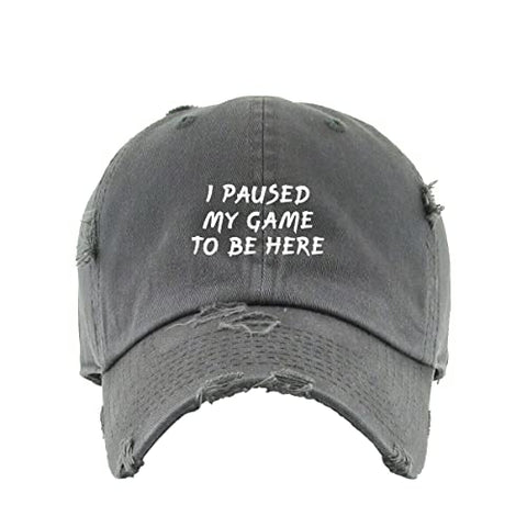 I Paused My Game to Be Here Vintage Baseball Cap Embroidered Cotton Adjustable Distressed Dad Hat