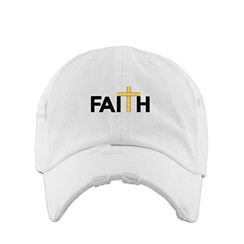 Faith with Cross Vintage Baseball Cap Embroidered Cotton Adjustable Distressed Dad Hat