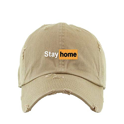 Stay Home Vintage Baseball Cap Embroidered Cotton Adjustable Distressed Dad Hat