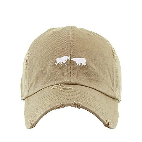 Bull and Bear Market Vintage Baseball Cap Embroidered Cotton Adjustable Distressed Dad Hat