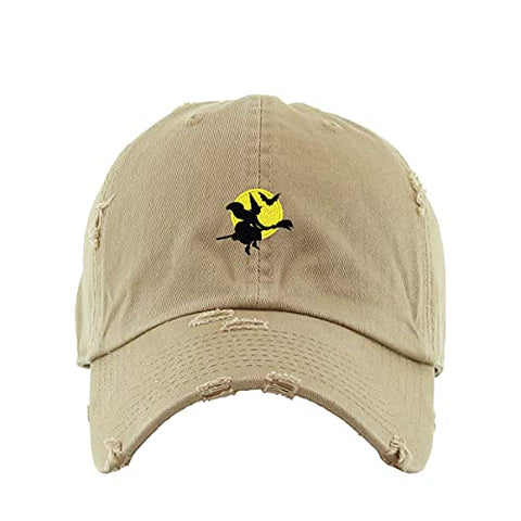 Halloween Witch Vintage Baseball Cap Embroidered Cotton Adjustable Distressed Dad Hat