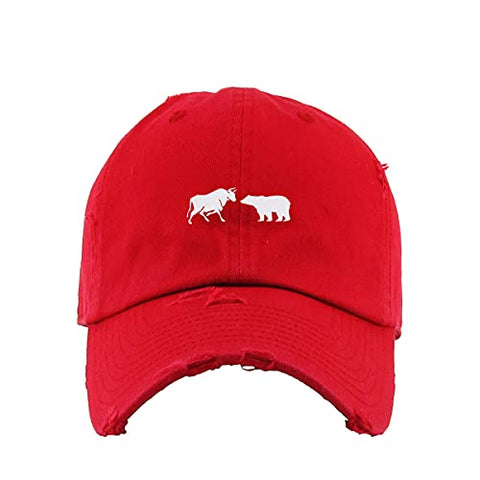 Bull and Bear Market Vintage Baseball Cap Embroidered Cotton Adjustable Distressed Dad Hat