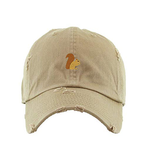 Squirrel Vintage Baseball Cap Embroidered Cotton Adjustable Distressed Dad Hat