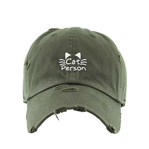 Cat Person Vintage Baseball Cap Embroidered Cotton Adjustable Distressed Dad Hat