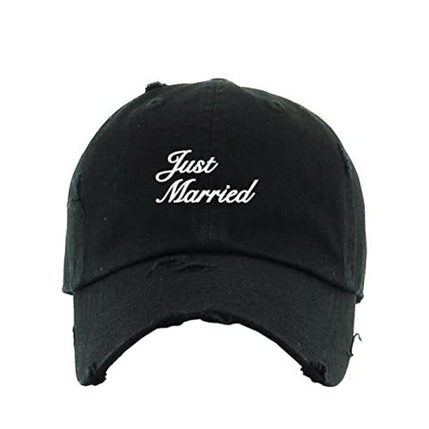 Just Married Vintage Baseball Cap Embroidered Cotton Adjustable Distressed Dad Hat