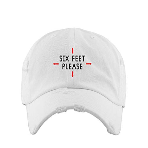 Six Feet Please Social Distancing Vintage Baseball Cap Embroidered Cotton Adjustable Distressed Dad Hat