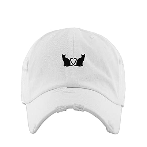 Cats with Heart Vintage Baseball Cap Embroidered Cotton Adjustable Distressed Dad Hat