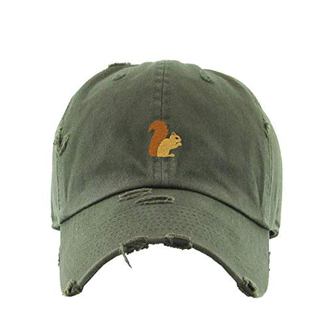 Squirrel Vintage Baseball Cap Embroidered Cotton Adjustable Distressed Dad Hat