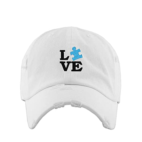 Love Autism Puzzle Vintage Baseball Cap Embroidered Cotton Adjustable Distressed Dad Hat