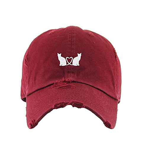 Cats with Heart Vintage Baseball Cap Embroidered Cotton Adjustable Distressed Dad Hat