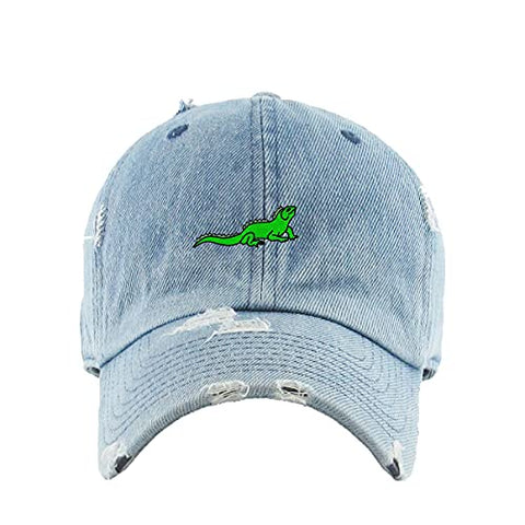 Iguana Vintage Baseball Cap Embroidered Cotton Adjustable Distressed Dad Hat