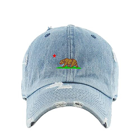 California Bear Vintage Baseball Cap Embroidered Cotton Adjustable Distressed Dad Hat