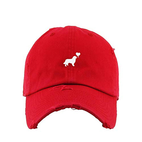 Dog with Heart Vintage Baseball Cap Embroidered Cotton Adjustable Distressed Dad Hat