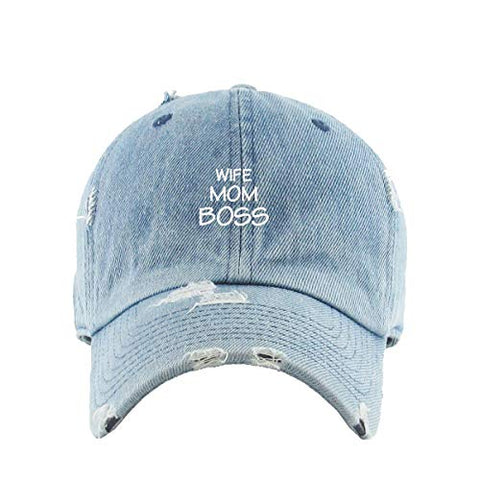 Wife Mom Boss Vintage Baseball Cap Embroidered Cotton Adjustable Distressed Dad Hat