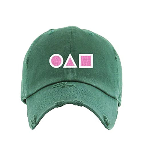 OJM Korean Letters Vintage Baseball Cap Embroidered Cotton Adjustable Distressed Dad Hat