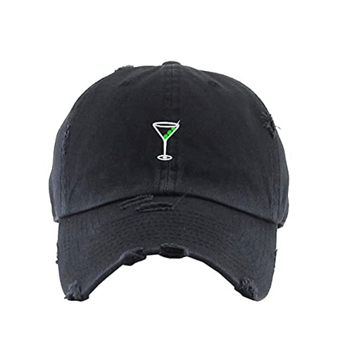 Martini Glass with Olive Vintage Baseball Cap Embroidered Cotton Adjustable Distressed Dad Hat