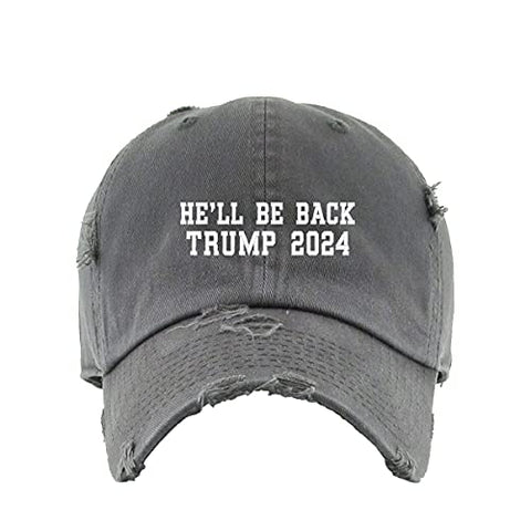 He Will Be Back Trump 2024 Vintage Baseball Cap Embroidered Cotton Adjustable Distressed Dad Hat