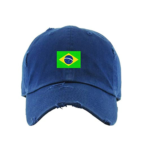 Brazil Flag Vintage Baseball Cap Embroidered Cotton Adjustable Distressed Dad Hat