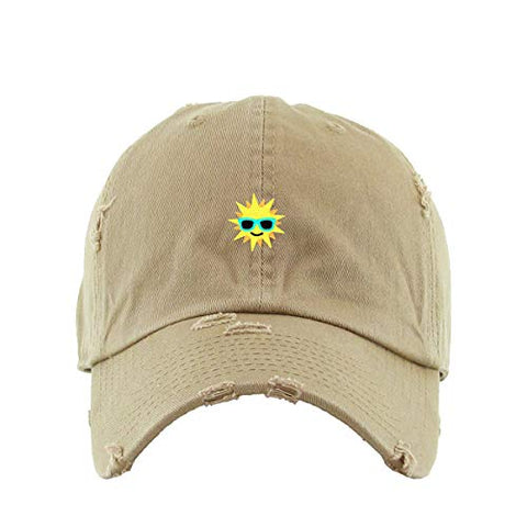 Sun with Sunglasses Vintage Baseball Cap Embroidered Cotton Adjustable Distressed Dad Hat