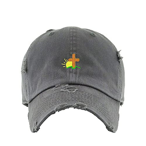 Religious Cross with Sunshine Vintage Baseball Cap Embroidered Cotton Adjustable Distressed Dad Hat