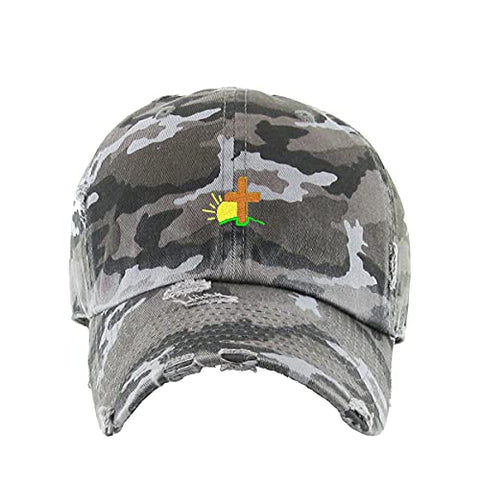 Religious Cross with Sunshine Vintage Baseball Cap Embroidered Cotton Adjustable Distressed Dad Hat