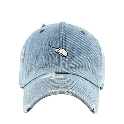 Computer Mouse Vintage Baseball Cap Embroidered Cotton Adjustable Distressed Dad Hat