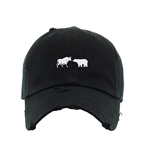 Bull and Bear Market Vintage Baseball Cap Embroidered Cotton Adjustable Distressed Dad Hat