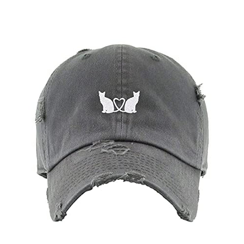 Cats with Heart Vintage Baseball Cap Embroidered Cotton Adjustable Distressed Dad Hat