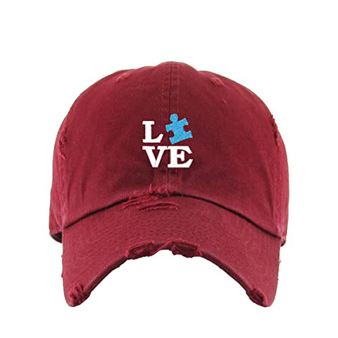 Love Autism Puzzle Vintage Baseball Cap Embroidered Cotton Adjustable Distressed Dad Hat