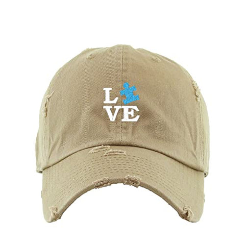 Love Autism Puzzle Vintage Baseball Cap Embroidered Cotton Adjustable Distressed Dad Hat