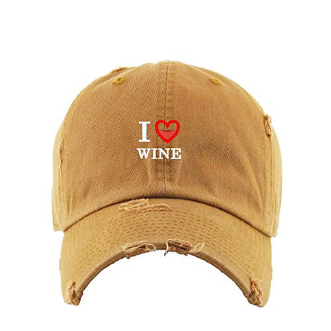 I Love Wine Vintage Baseball Cap Embroidered Cotton Adjustable Distressed Dad Hat