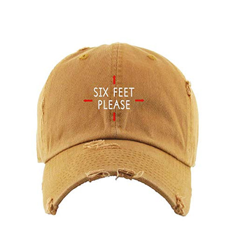 Six Feet Please Social Distancing Vintage Baseball Cap Embroidered Cotton Adjustable Distressed Dad Hat