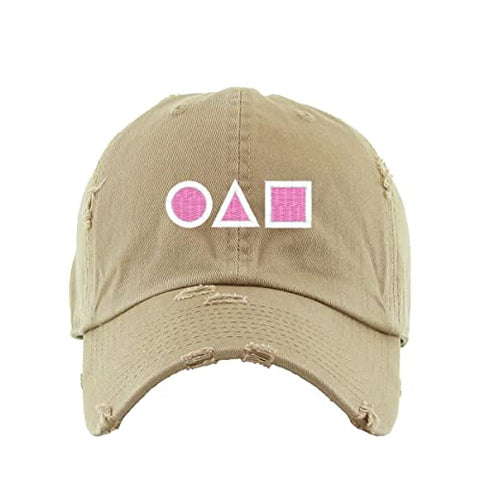 OJM Korean Letters Vintage Baseball Cap Embroidered Cotton Adjustable Distressed Dad Hat