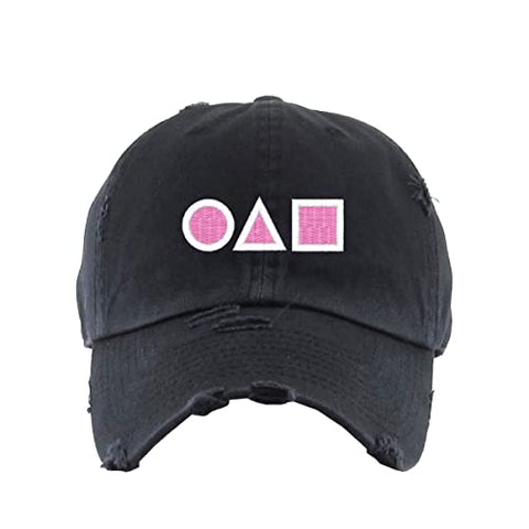 OJM Korean Letters Vintage Baseball Cap Embroidered Cotton Adjustable Distressed Dad Hat