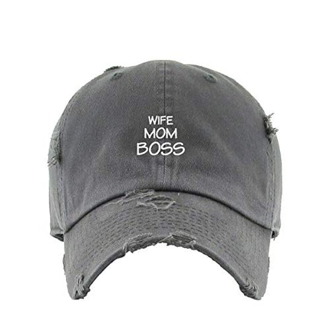 Wife Mom Boss Vintage Baseball Cap Embroidered Cotton Adjustable Distressed Dad Hat