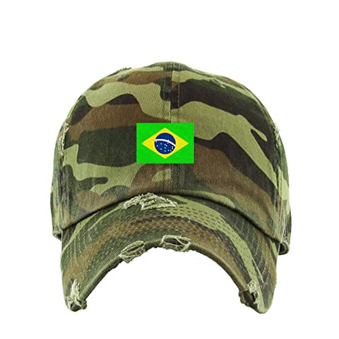 Brazil Flag Vintage Baseball Cap Embroidered Cotton Adjustable Distressed Dad Hat